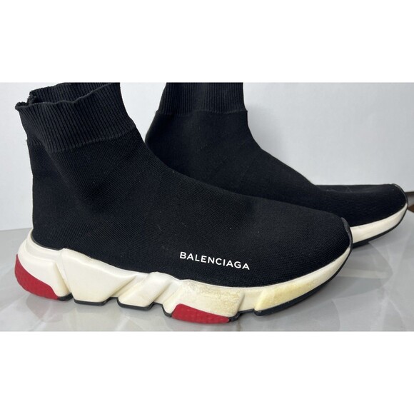 Balenciaga Mid Speed Sock Trainer Sneakers Shoes Black White Red Sz 40 Us 8.5 9 - Picture 1 of 7